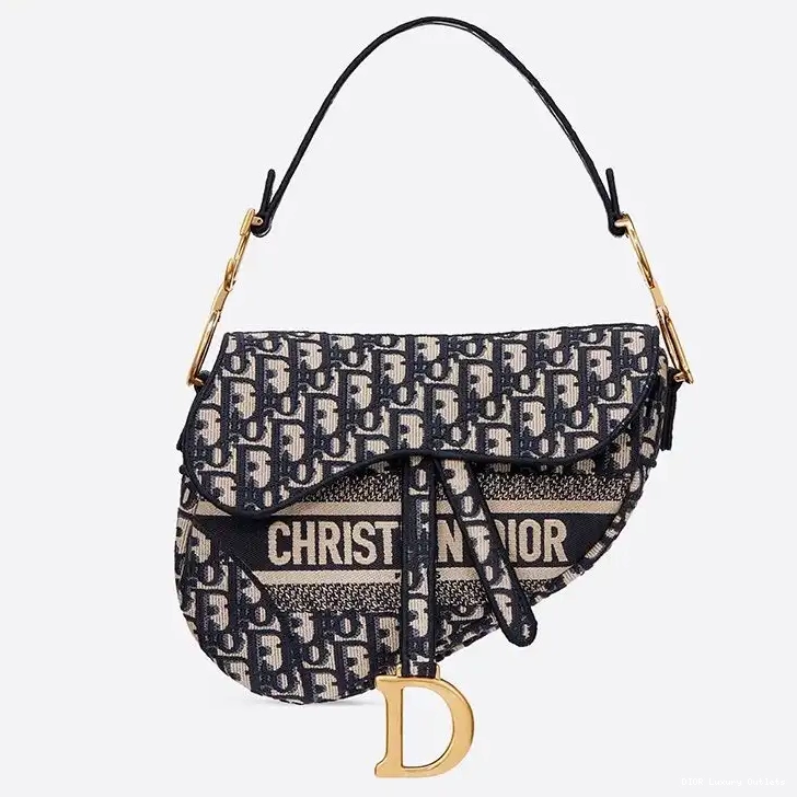Canvas Christian Saddle Bag Oblique Motif Blue Dior 0612 Luxury